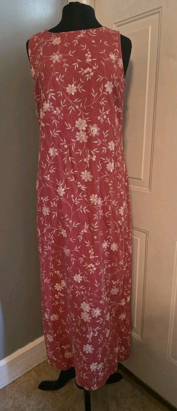 Vtg Annex Casual Corner Maxi Dress Linen Blend Floral Red Sleeveless Cruise 12